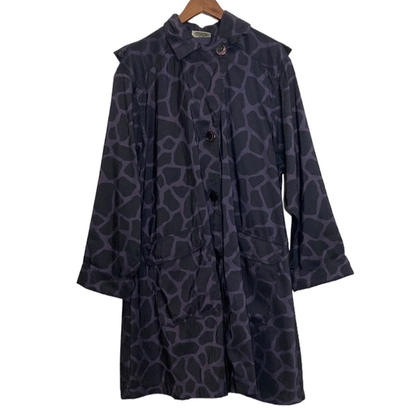 Mycra Pac Rain Jacket Womens 2 Medium Large Purple Black Giraffe Print Coat - Picture 1 of 16